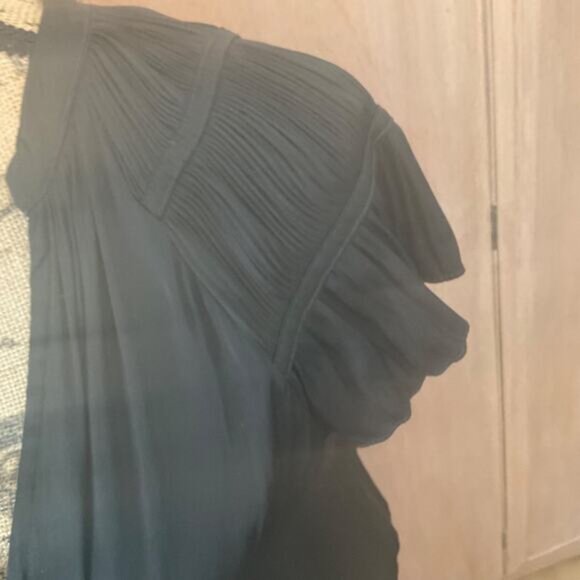 Anthropologie Current Air Black  wide leg jumpsuit pants  pleated ruched v neck - Picture 7 of 15